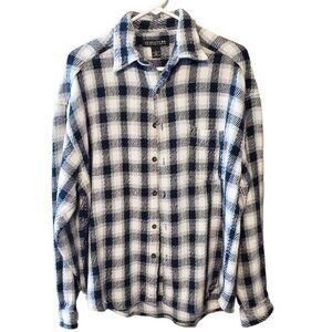 Structure Mens Plaid Flannel Button-Up Shirt jacket Blue & White size L